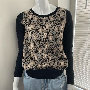 BOGO ANN TAYLOR LOFT Black and Gold Brocade Ornate Holiday Crewneck Sweater